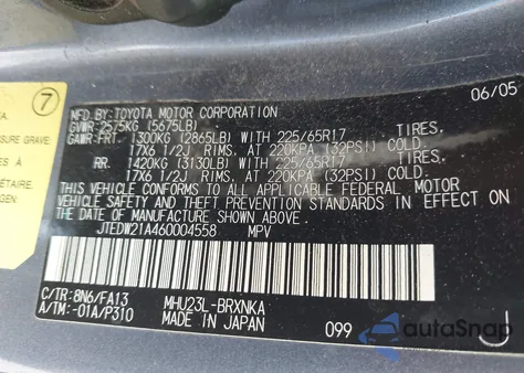 2006 Toyota Highlander Hybrid V6 из США, поврежденный, VIN JTEDW21A460004558